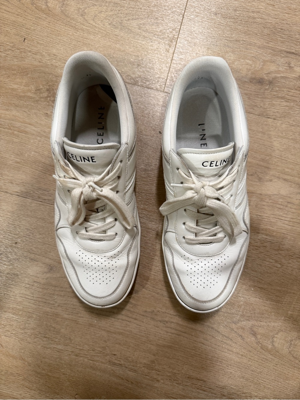 Celine Off-White Leather Sneakers with Perforated Toe - Picture 2 of 6
